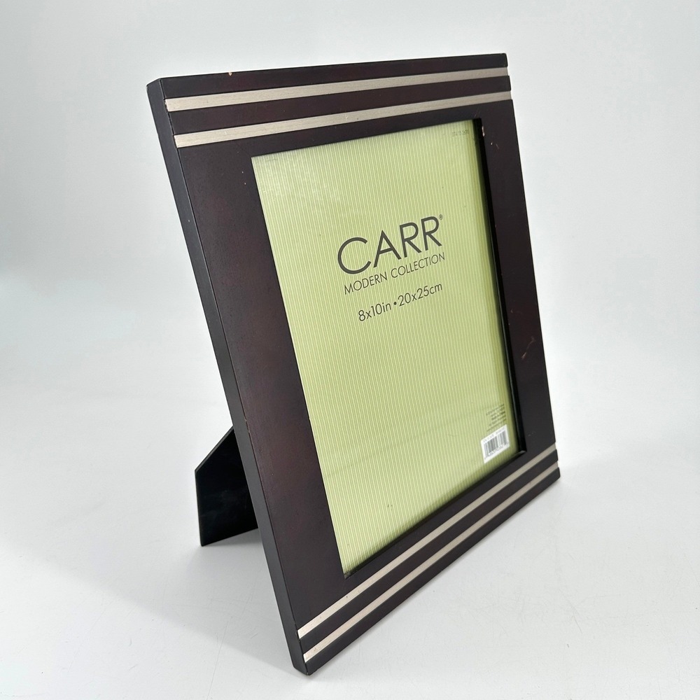 Carr Modern Collection 8x10 Picture‎ Frame Espresso Wood Silver Inlay Striped